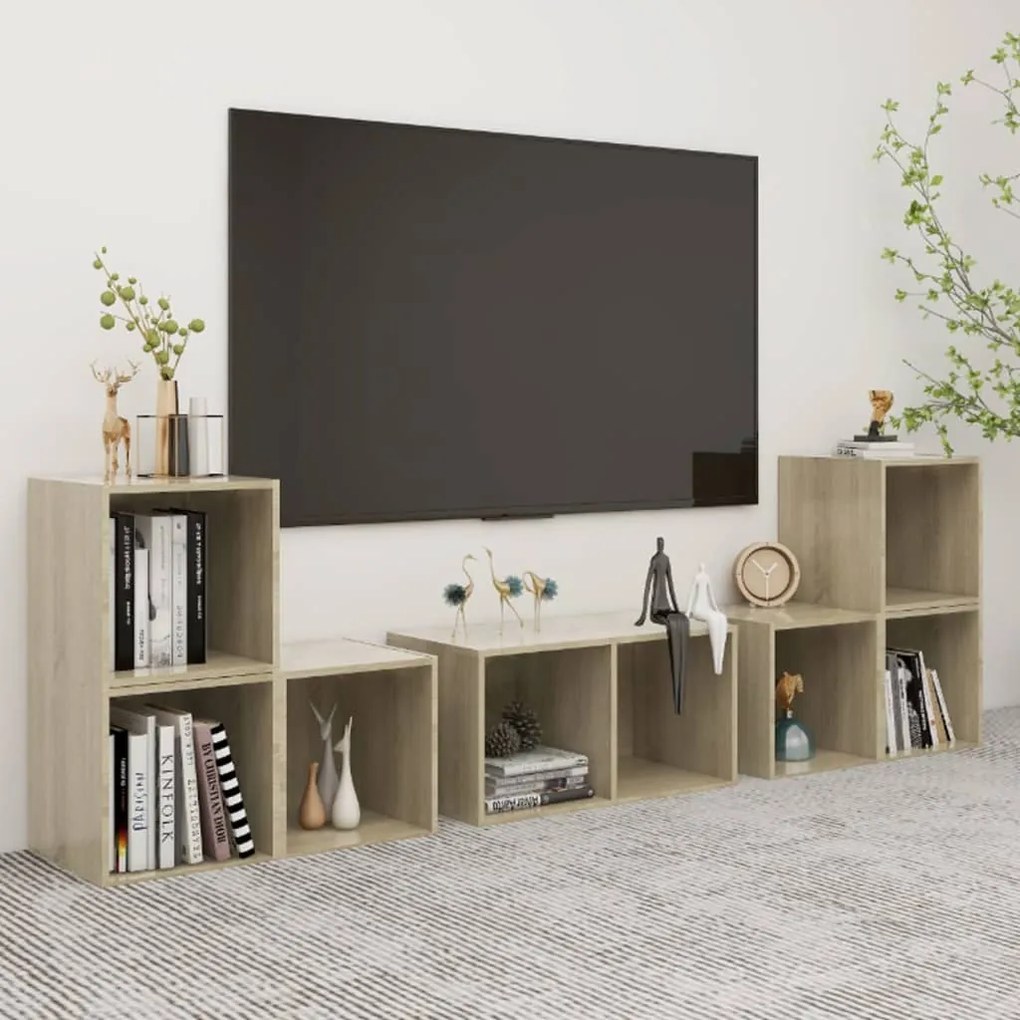 6 pcs conjunto móveis de TV derivados madeira carvalho sonoma