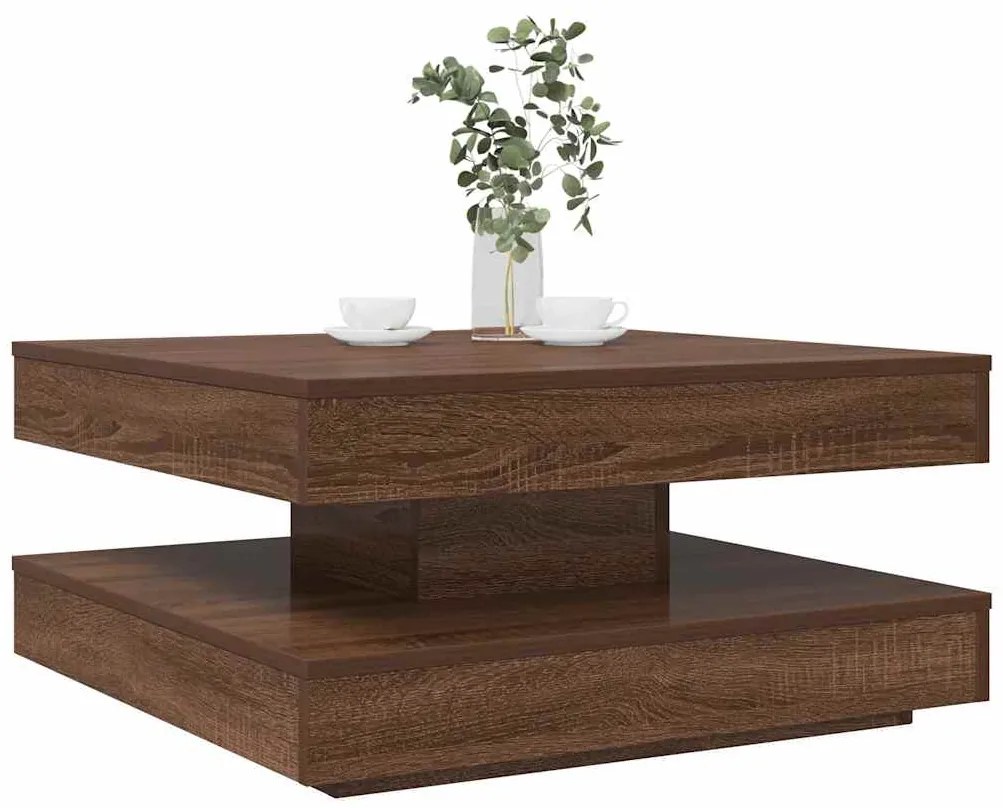 vidaXL Mesa centro rotativa a 360 graus 70x70x34,5cm carvalho castanho