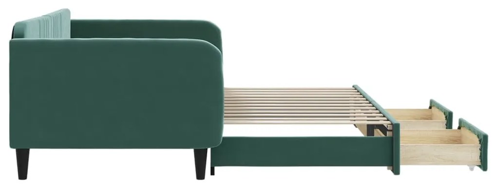 Sofá-cama c/ gavetão e gavetas 100x200 cm veludo verde-escuro