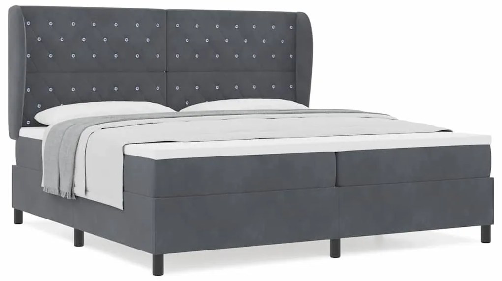 Cama Box com Colchão Cinza Escuro 200x200 cm em Veludo