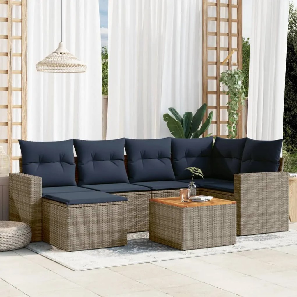 vidaXL 7 pcs conjunto sofás p/ jardim c/ almofadões vime PE cinzento
