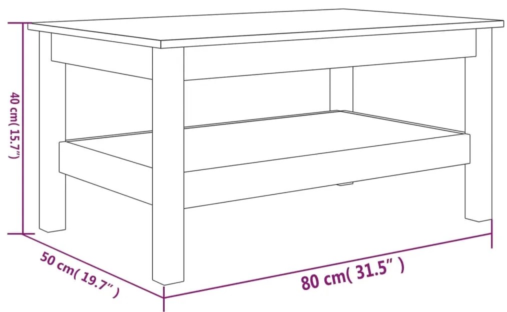Mesa de centro 80x50x40 cm madeira de pinho maciça