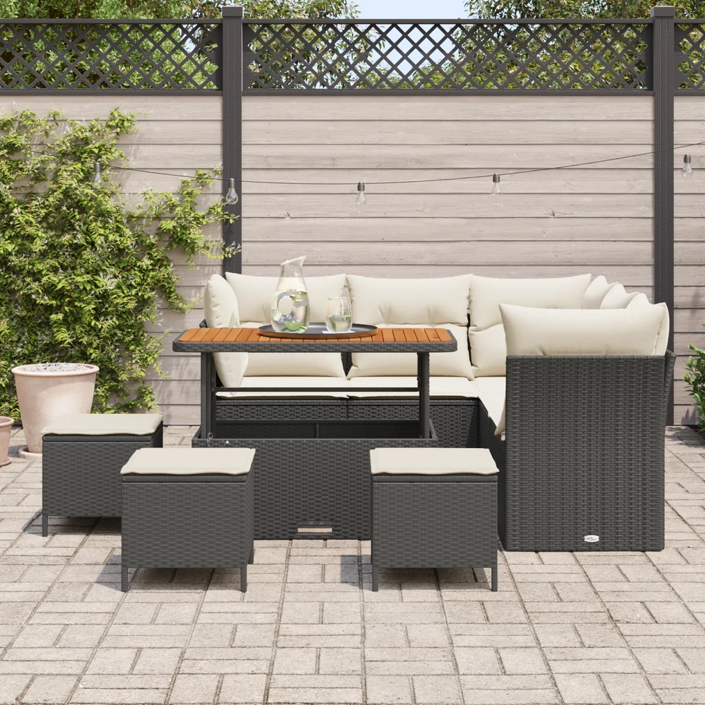 Conjunto de Sofá de Jardim de 9 Peças com Almofadas Preto Rattan Sinté