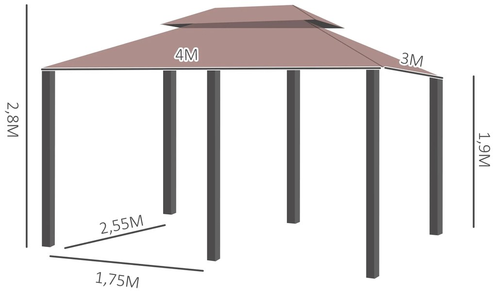 Pérgola de Jardim 3x4 m Pérgola de Exterior com Paredes Laterais Teto
