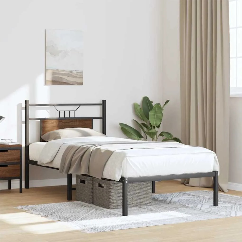 Estrutura cama s/ colchão derivados madeira carvalho castanho