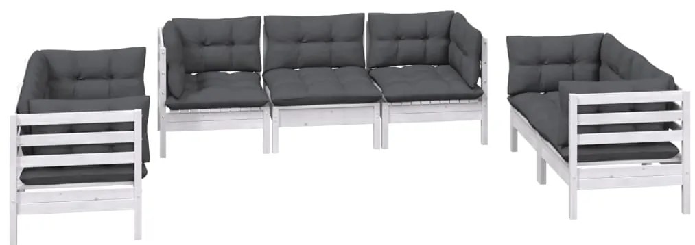 7 pcs conjunto lounge de jardim c/ almofadões pinho maciço