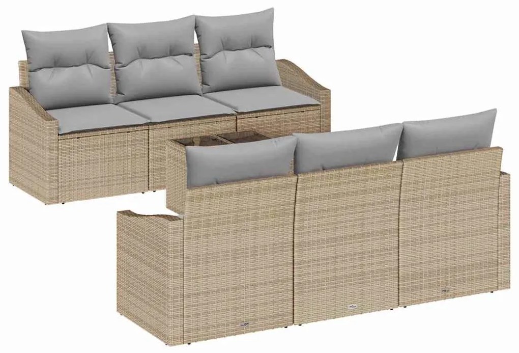 Conjunto de sofás de jardim de 7 peças com almofadas bege em rattan si