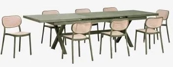Conjunto De Mesa Retangular Extensível 240-300x100 Cm Em Alumínio Karena E 8 Cadeiras De Jardim Empilháveis Em Polipropileno - Sklum