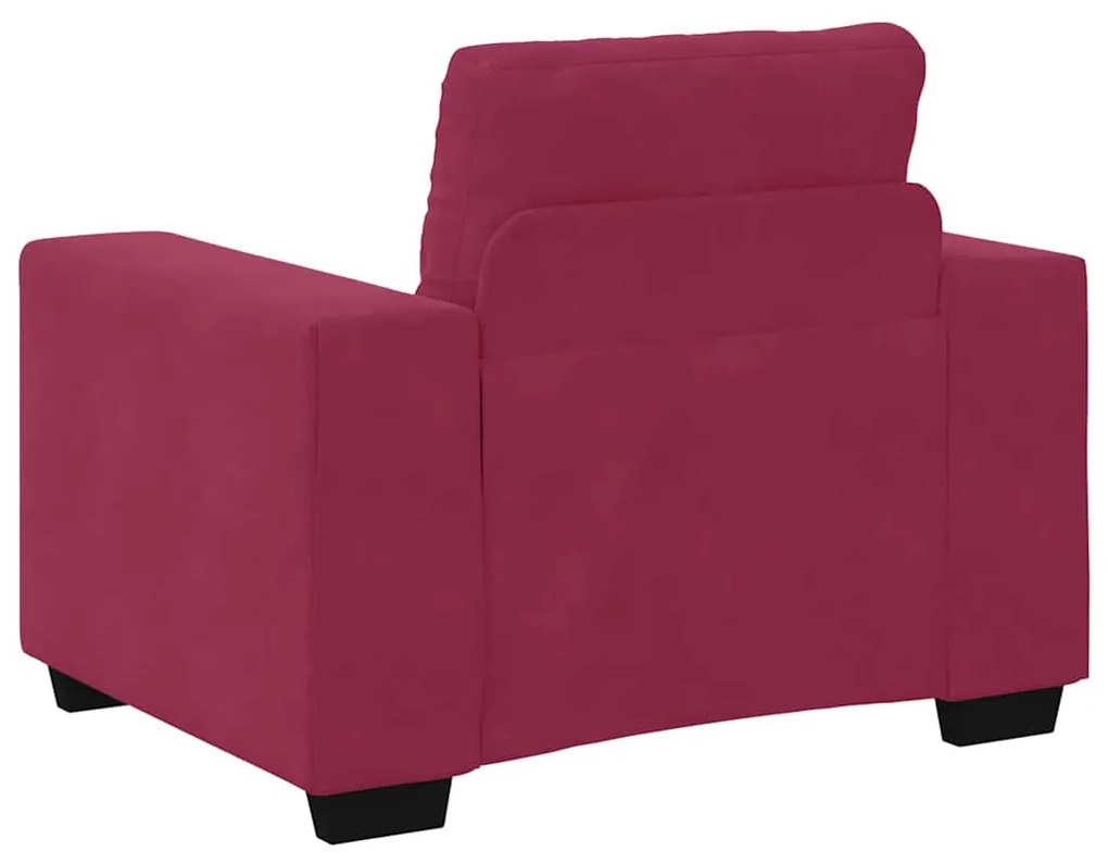 Conjunto de Sofá 3 Peças com Almofadas Vermelho Vinho em Veludo