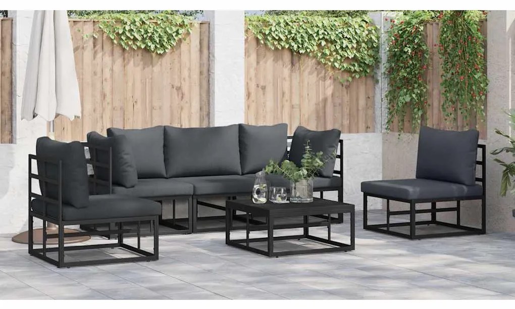Conjunto de Sofá de Jardim 5 pcs Preto 213 x 71.5 x 71 cm