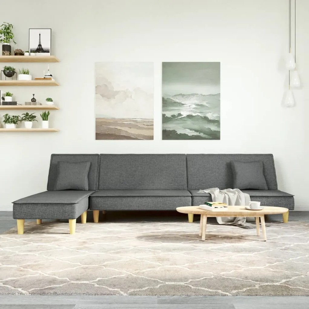 3157248 vidaXL Sofá-cama em forma de L 255x140x70 cm tecido cinzento-escuro