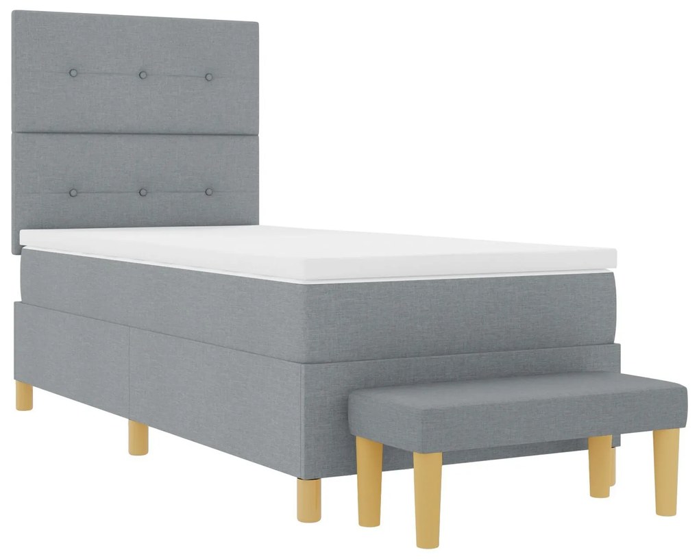 Cama Box Spring com Colchão & Banco Cinza Claro 80x200 cm Tecido