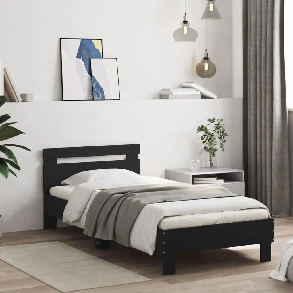 Estrutura cama cabeceira 75x190 cm derivados de madeira preto