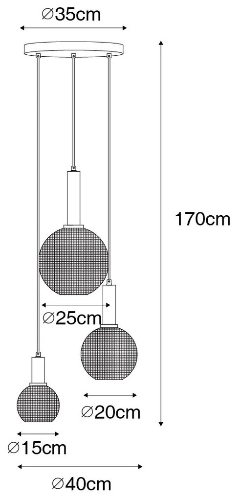 Candeeiro de suspensão design preto com vidro fumê 3 luzes - Chico Design