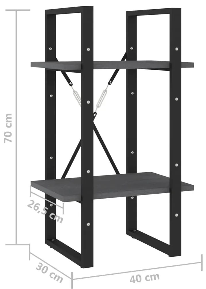 Estante com 2 prateleiras 40x30x70 cm pinho maciço cinzento