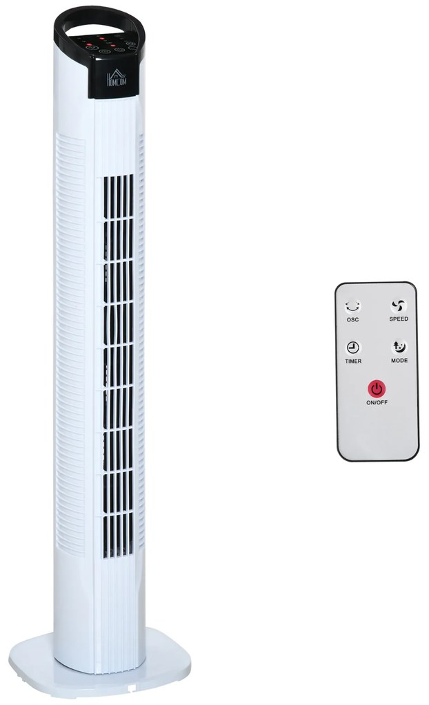 HOMCOM Ventoinha de Coluna 50W com Controlo Remoto 3 Velocidades Ecrã LCD Temporizador 7,5h e Oscilante 70° Ø20x78,5 cm Branco | Aosom Portugal