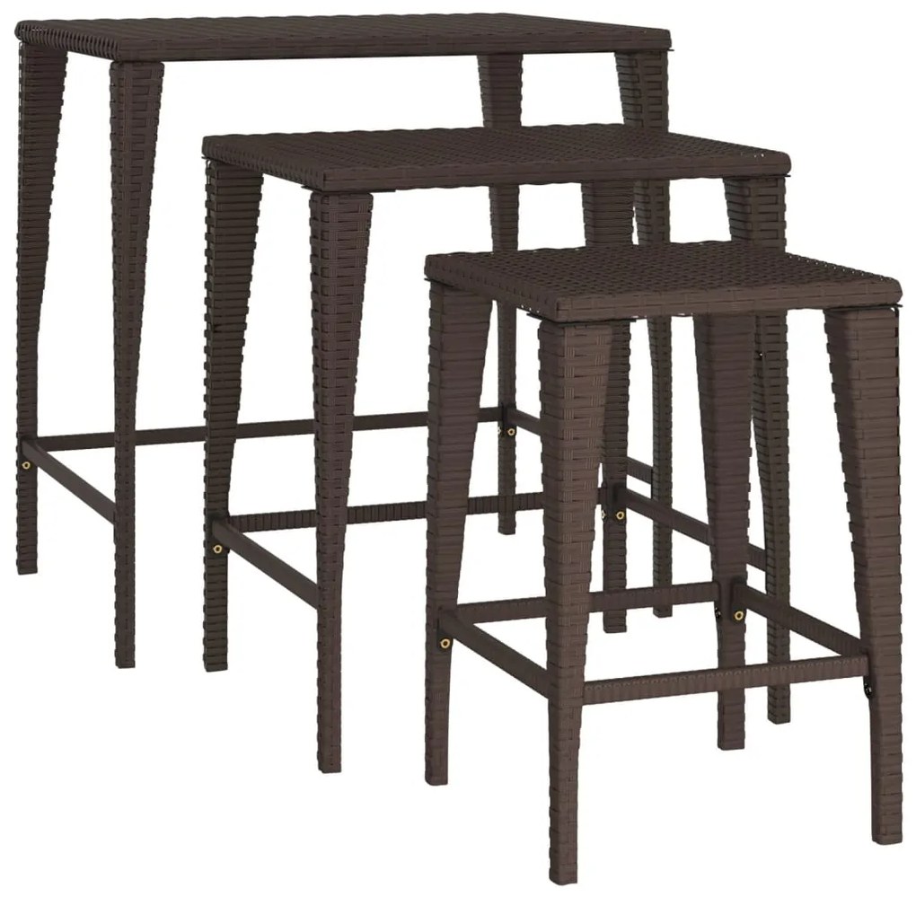 Mesas de encastrar para jardim 3 pcs vime PE castanho
