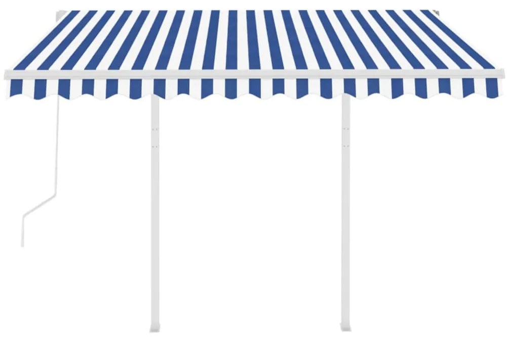 Toldo retrátil automático com postes 3,5x2,5 m azul e branco