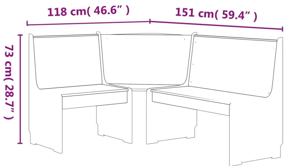 Banco de canto REINE 151 cm pinho maciço branco