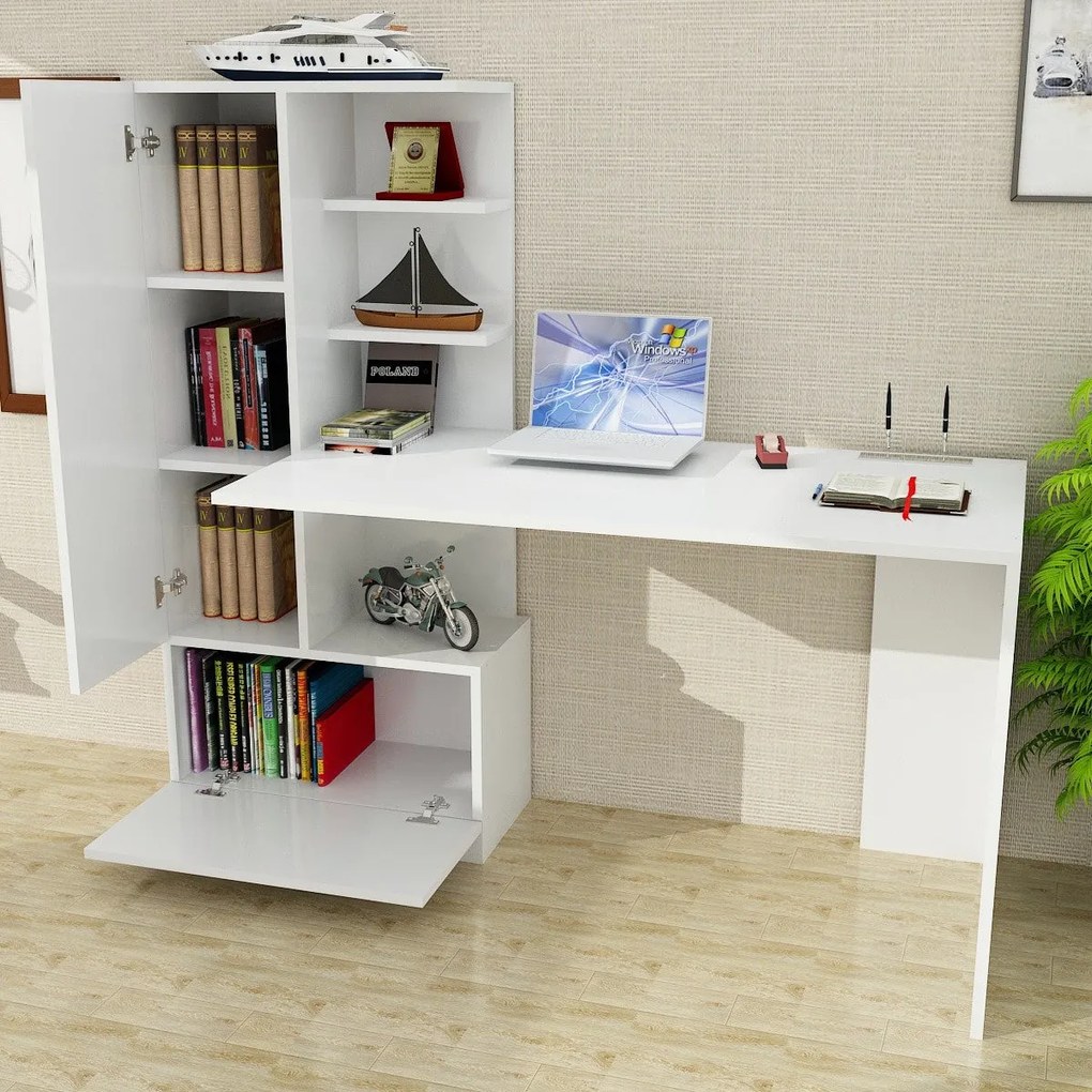 Secretária Domingos – Branco – 149,5x140x61,8 cm | Tribo Home