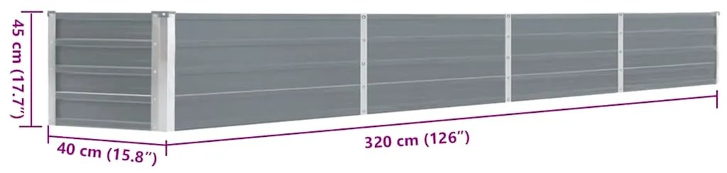 Canteiro elevado jardim aço galvanizado 320x40x45 cm cinzento