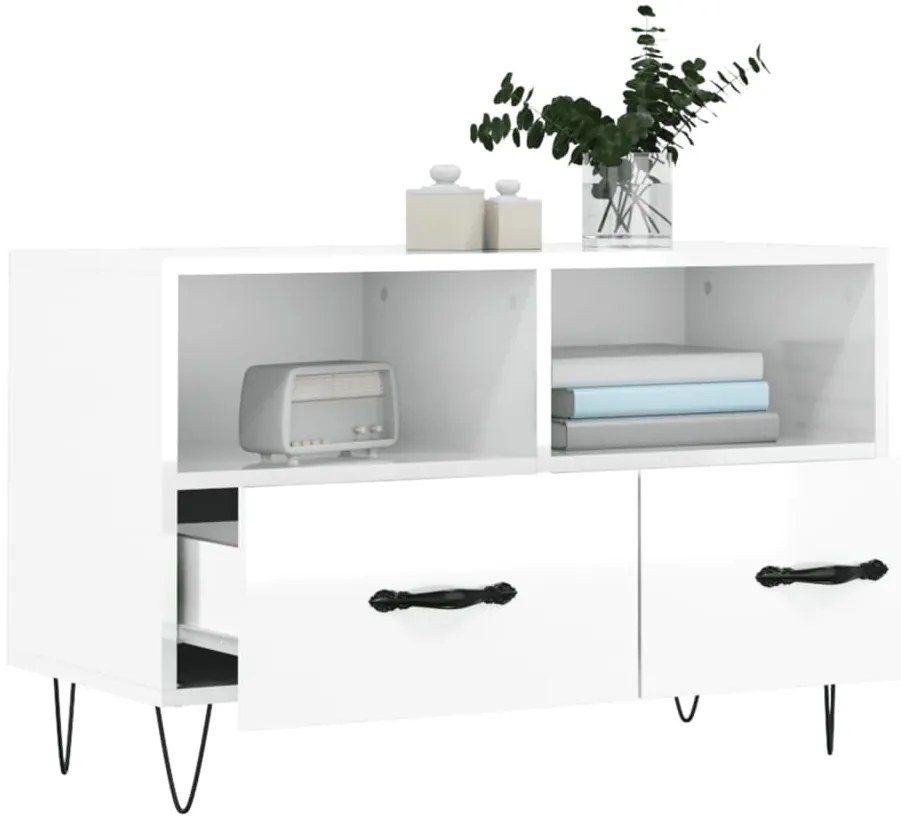 Móvel de TV 80x36x50 cm derivados de madeira branco brilhante