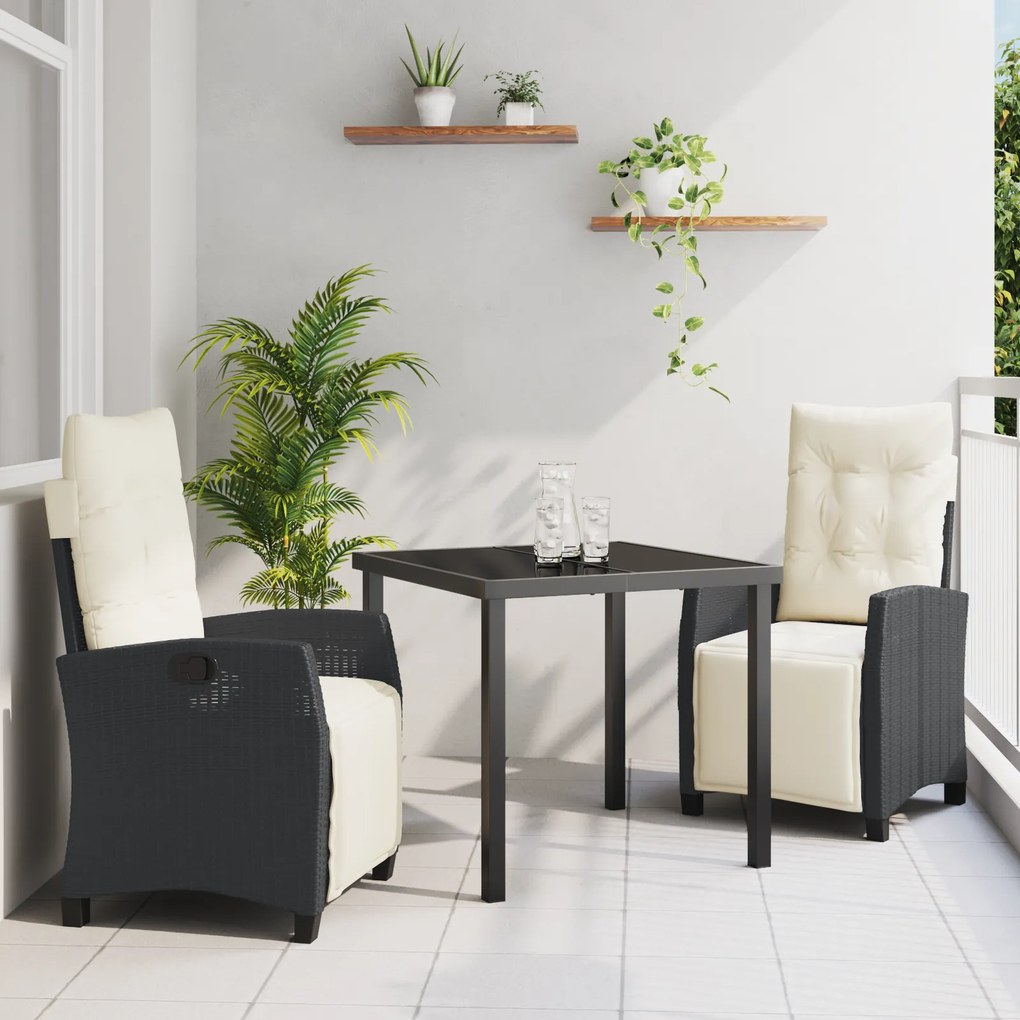 vidaXL Conjunto de Jantar de Jardim 3 Peças Preto em Rattan Sintético