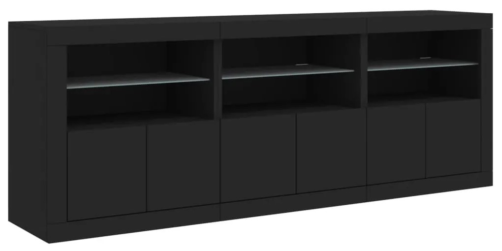 Aparador com luzes LED 181,5x37x67 cm preto