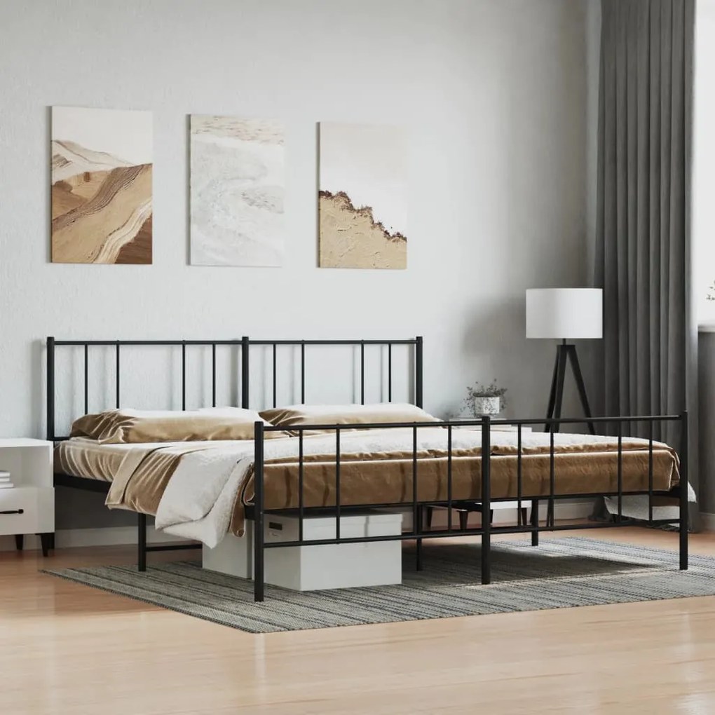 352505 vidaXL Estrutura de cama com cabeceira e pés 200x200 cm metal preto