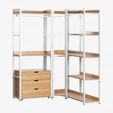 Armário Modular Aberto De Canto De 3 Peças Com Gavetas Em Aço E Madeira Ariaster Natural - Sklum