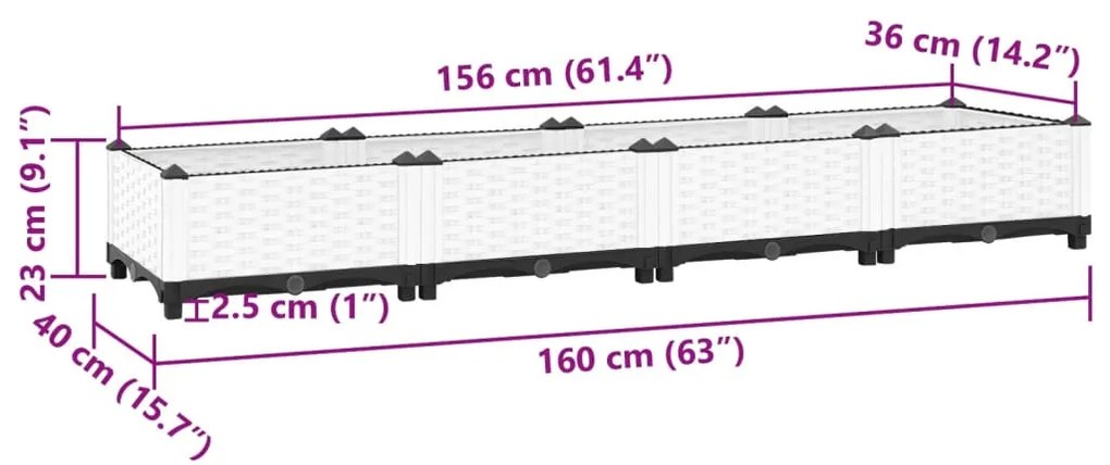 Canteiro elevado 160x40x23 cm polipropileno
