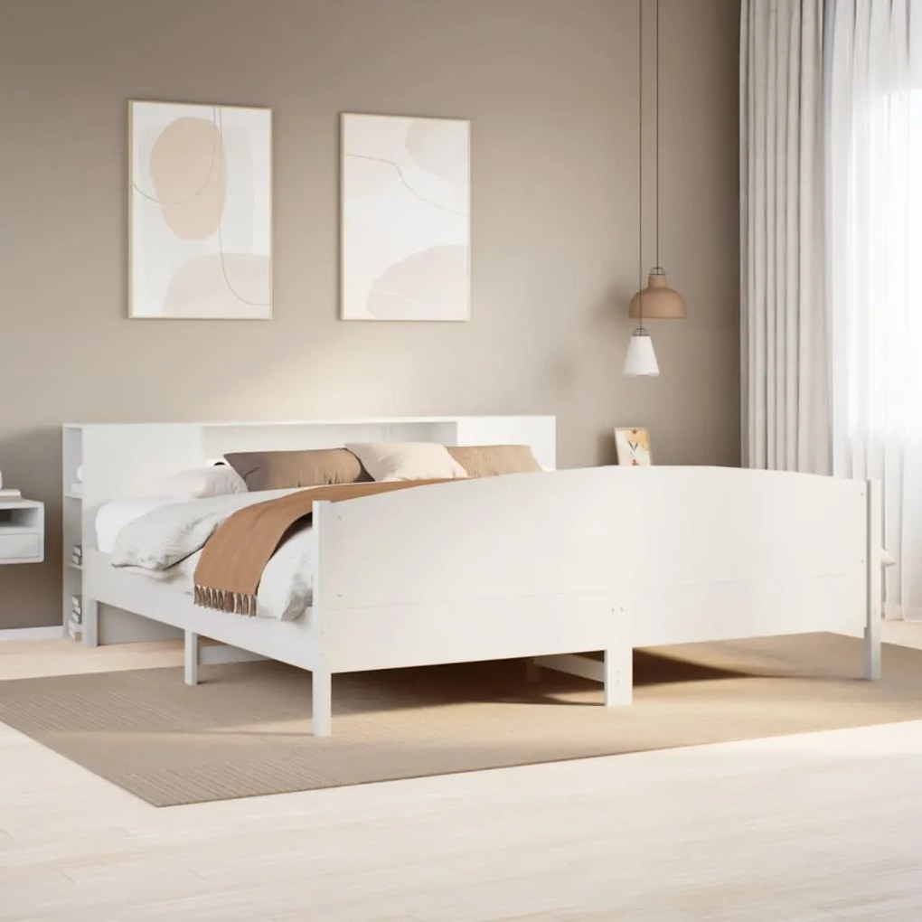 Cama com estante sem colchão 180x200 cm pinho maciço branco