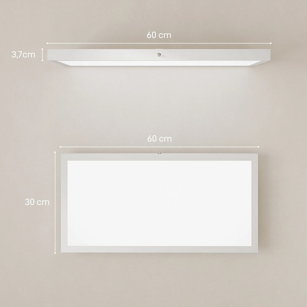 Conjunto de 4 Candeeiros de Teto Cor Regulável com Interruptor DIP e de Parede 3000K/4000K/6000K 60x30x3,7 cm Branco