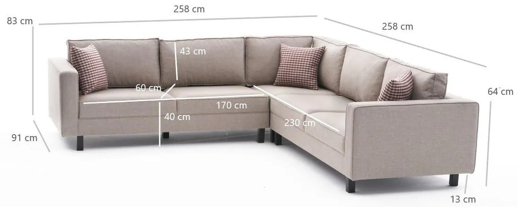 Sofá de Canto Kale – Creme – 258x83x258 cm