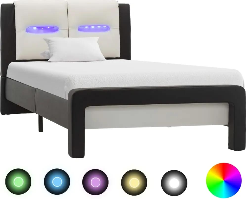 Estrutura cama c/ LEDs 100x200 cm couro artificial preto/branco