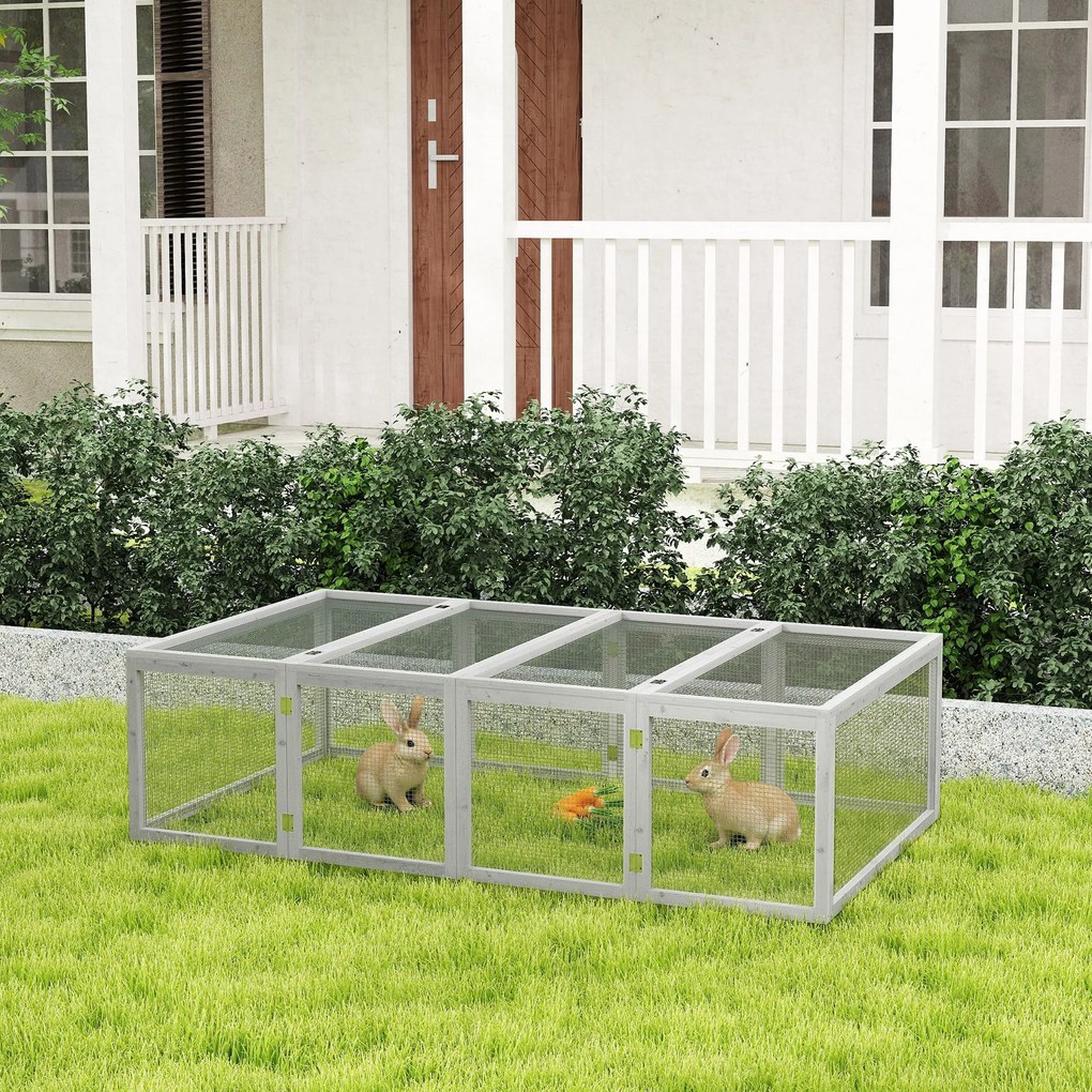 Gaiola para coelhos para interior e exterior, com 2 portas superiores, 181 x 100 x 48 cm, em madeira maciça cinzenta