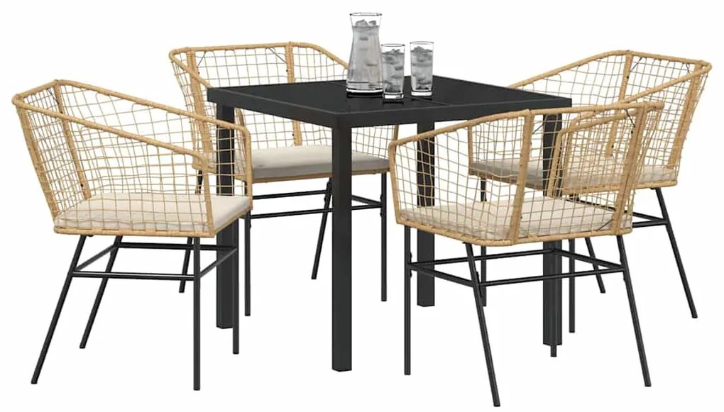 Conjunto de Jantar de Jardim com 5 peças, incluindo almofadas, em Poly