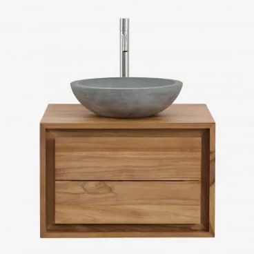 Conjunto De Móvel De Casa De Banho Suspenso Em Madeira De Teca Jabari Madeira De Teca & Cimento Cinzento Redondo Ø40 Cm Tarsis & Sem - Sklum