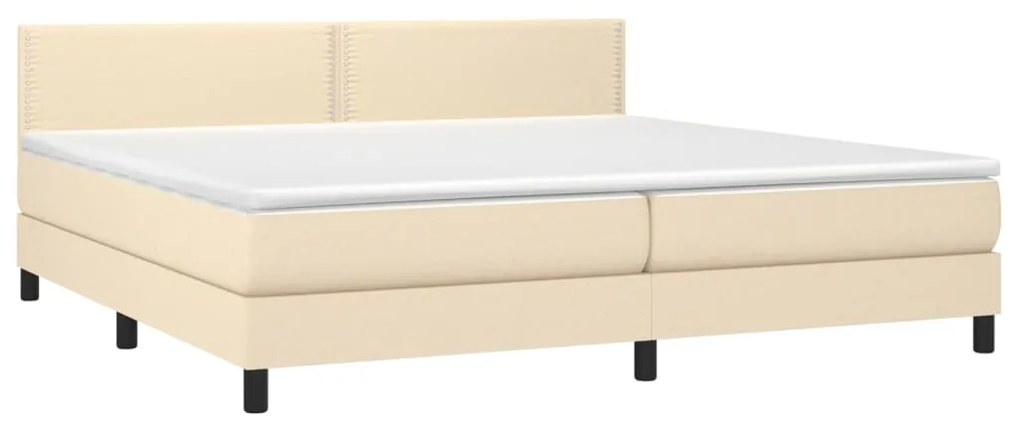 Cama box spring c/ colchão e LED 200x200 cm tecido cor creme