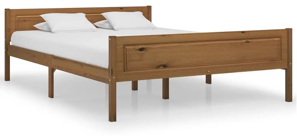 vidaXL Estrutura de cama 140x200 cm pinho maciço castanho mel