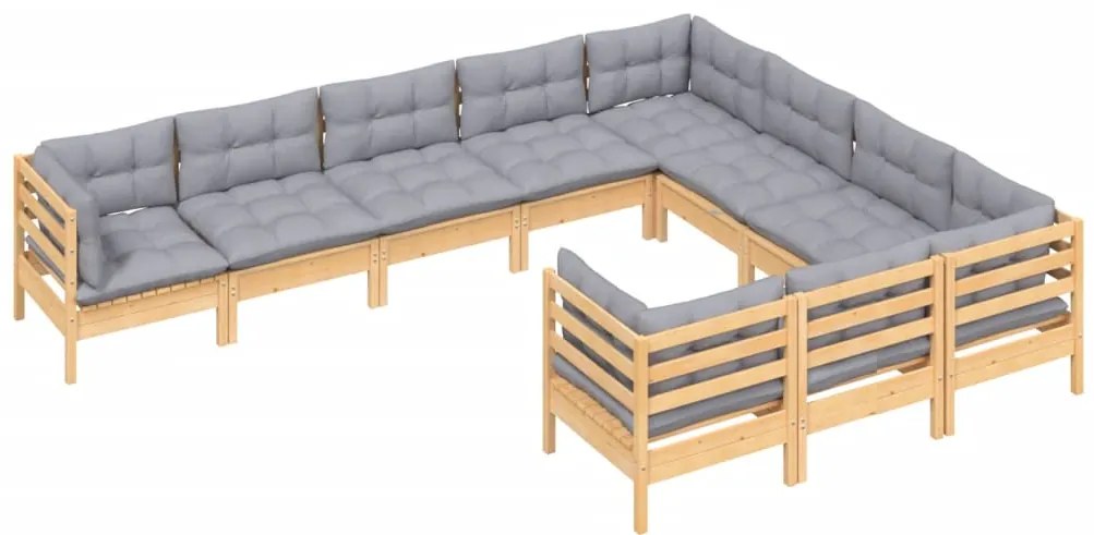 10 pcs conjunto lounge de jardim c/ almofadões cinza pinho
