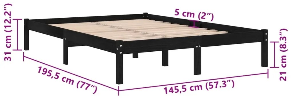 Estrutura de cama 140x190 cm pinho maciço preto