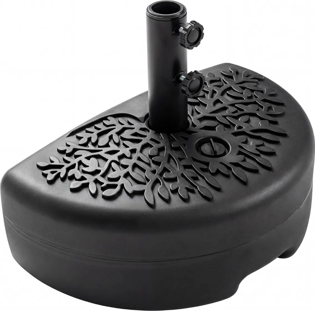 Base para guarda-sol semicircular reenchível com água e areia 27 kg compatível com postes de 40/48,5 mm para relva e piscina, preta
