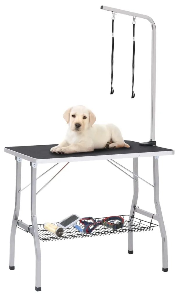vidaXL Mesa de grooming ajustável para cães com 2 laços e cesto