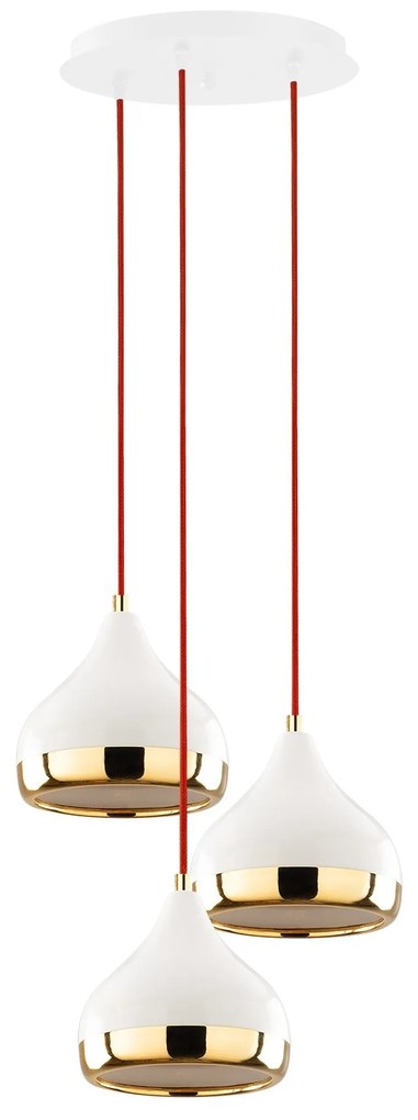 Chandelier Yildo – Branco, Vermelho, Dourado – Diâmetro: 37 cm, Altura
