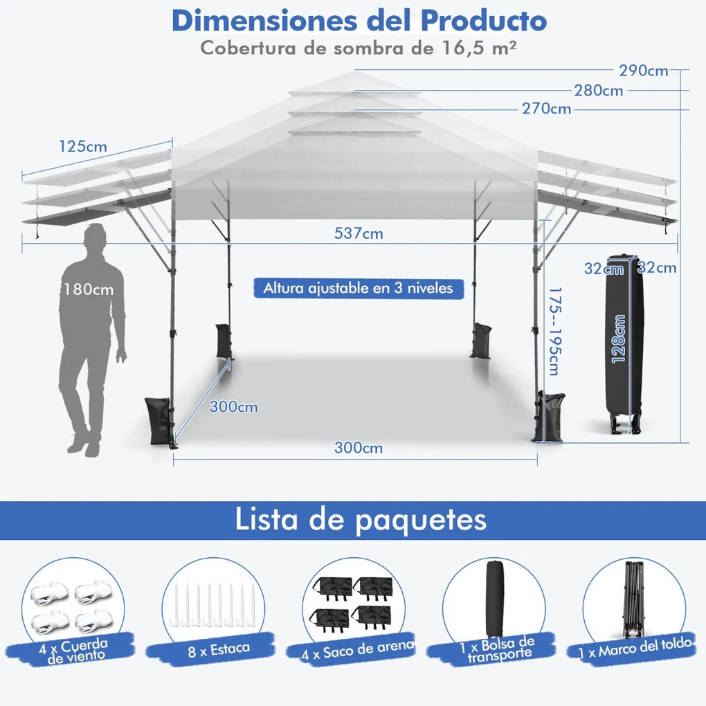 Tenda 3x3m pop up Dobrável para Exterior com Duas Metades de Toldo Tenda Portátil Ajustável em Altura para campismo, festas, eventos