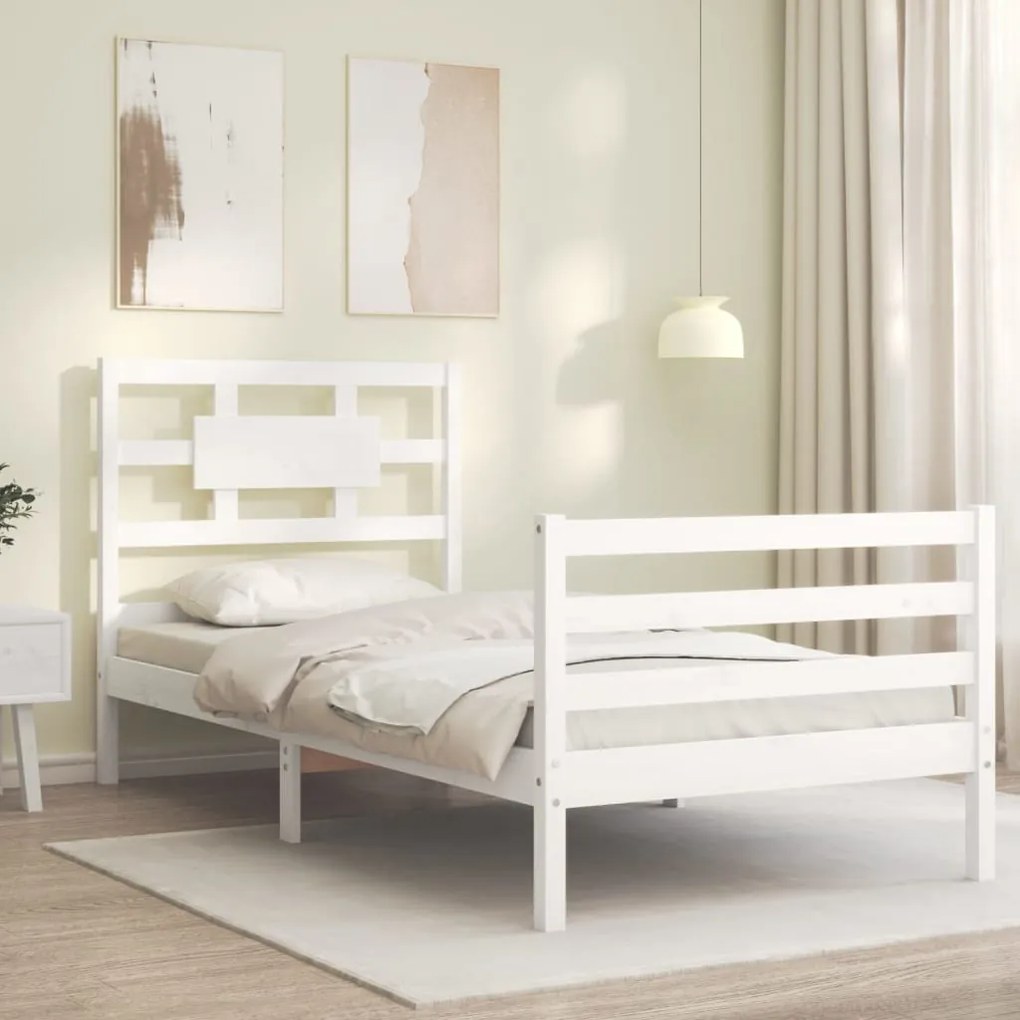 Estrutura de cama com cabeceira 100x200cm madeira maciça branco