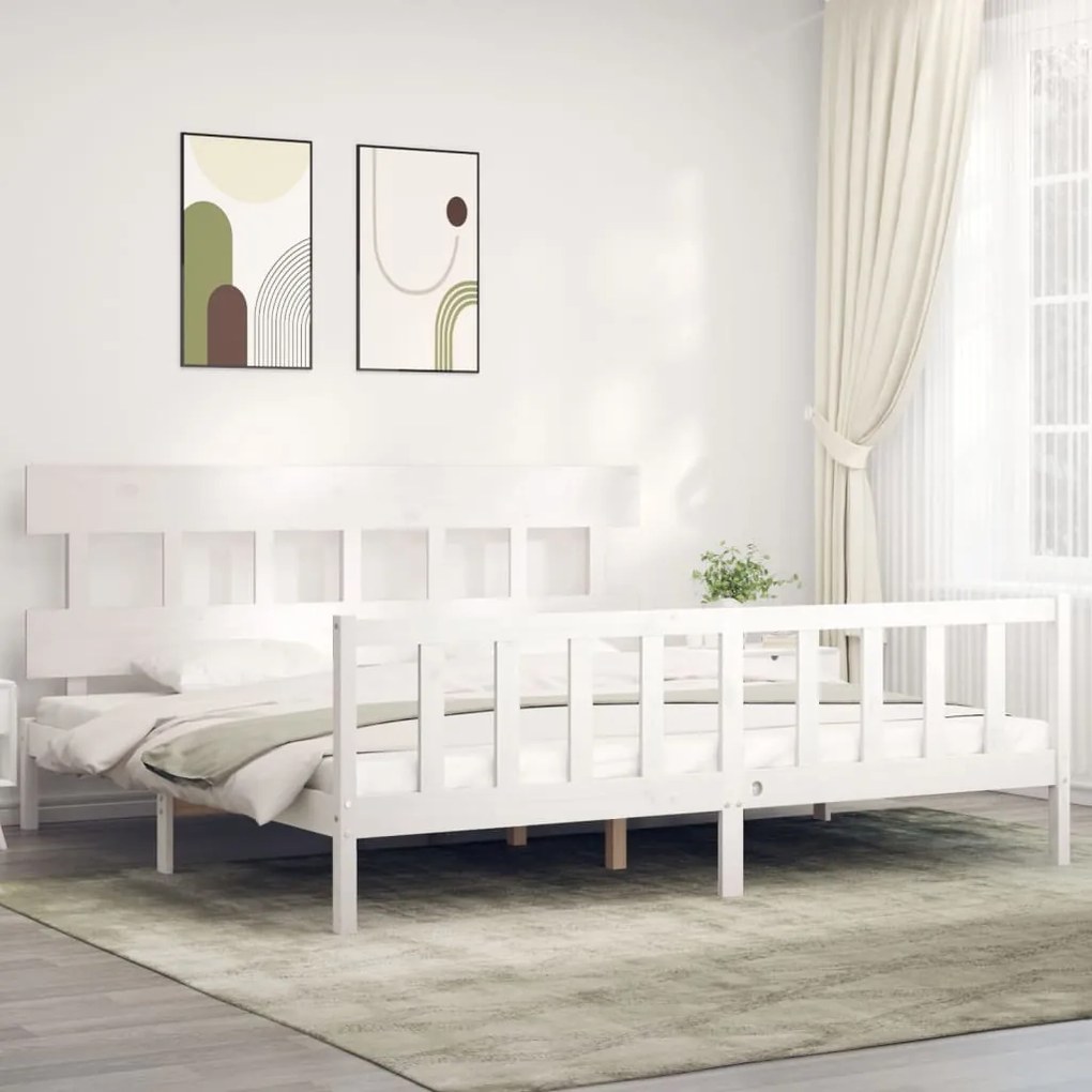 Cama sem colchão 200x200 cm madeira de pinho maciça branco