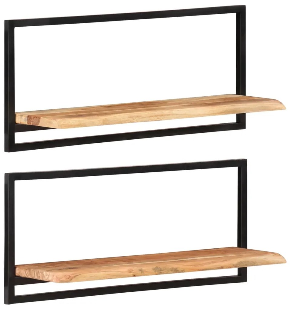 338458 vidaXL Prateleiras de parede 2 pcs 80x25x35 cm acácia maciça e aço