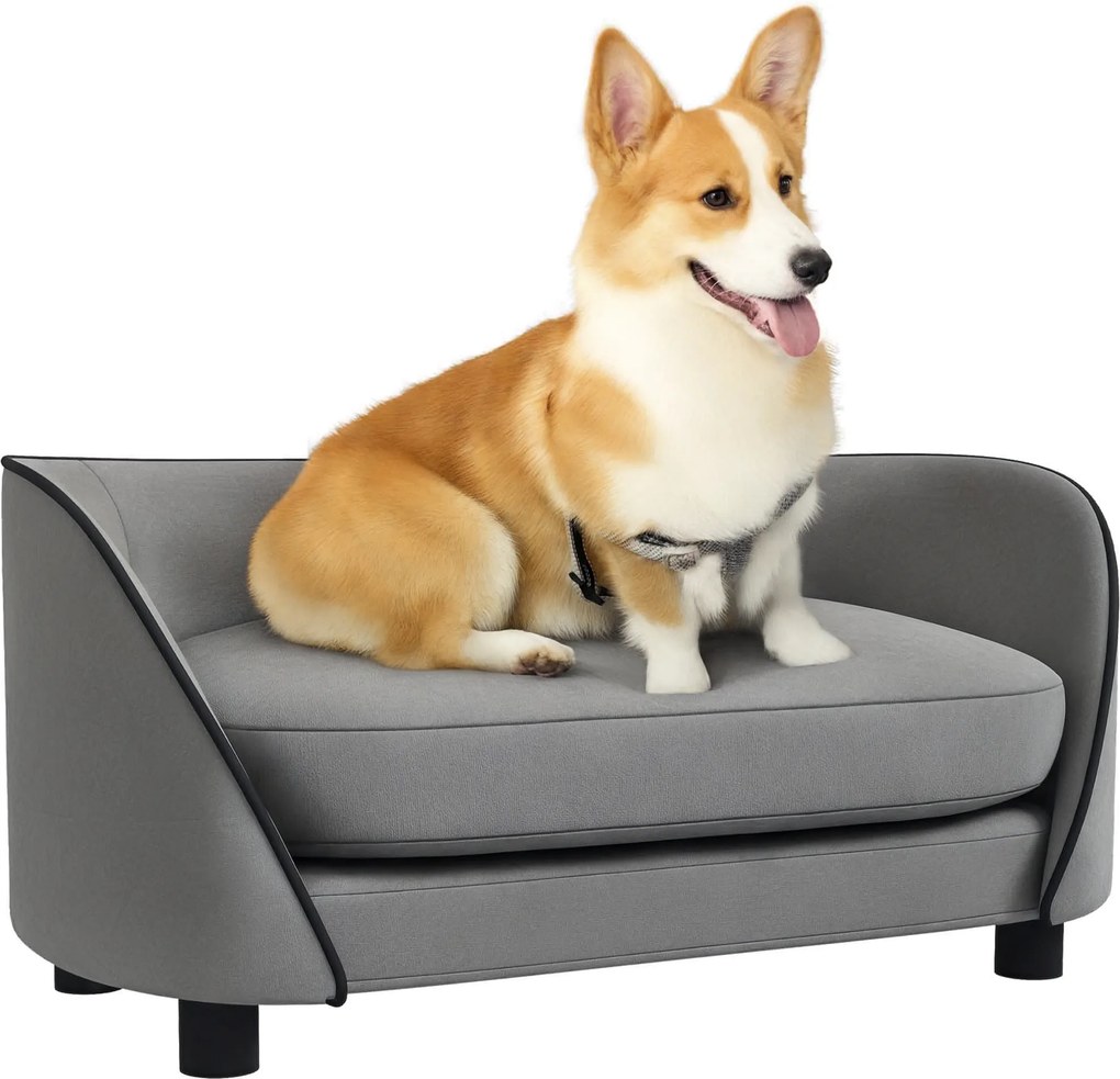 Sofá para cães com almofada macia, capa removível e lavável, revestimento em veludo holandês cinzento